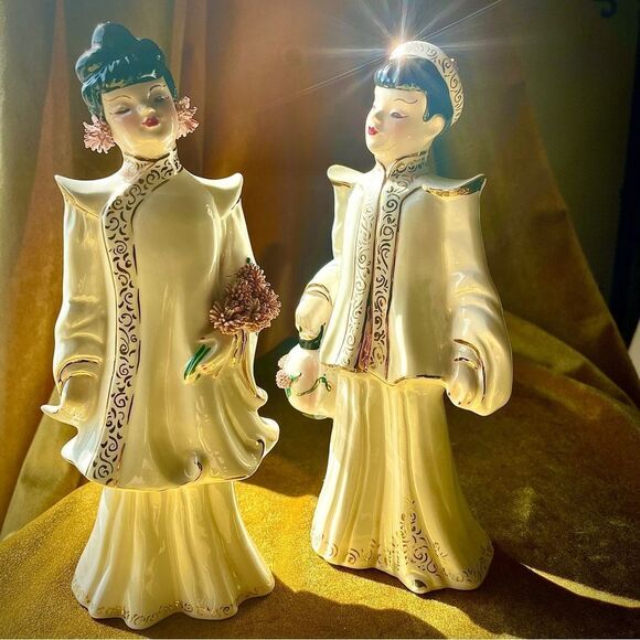 ♥️ Vintage Mid Century Florence Ceramics California Figurine Couple 8”T 3”W - Picture 4 of 15